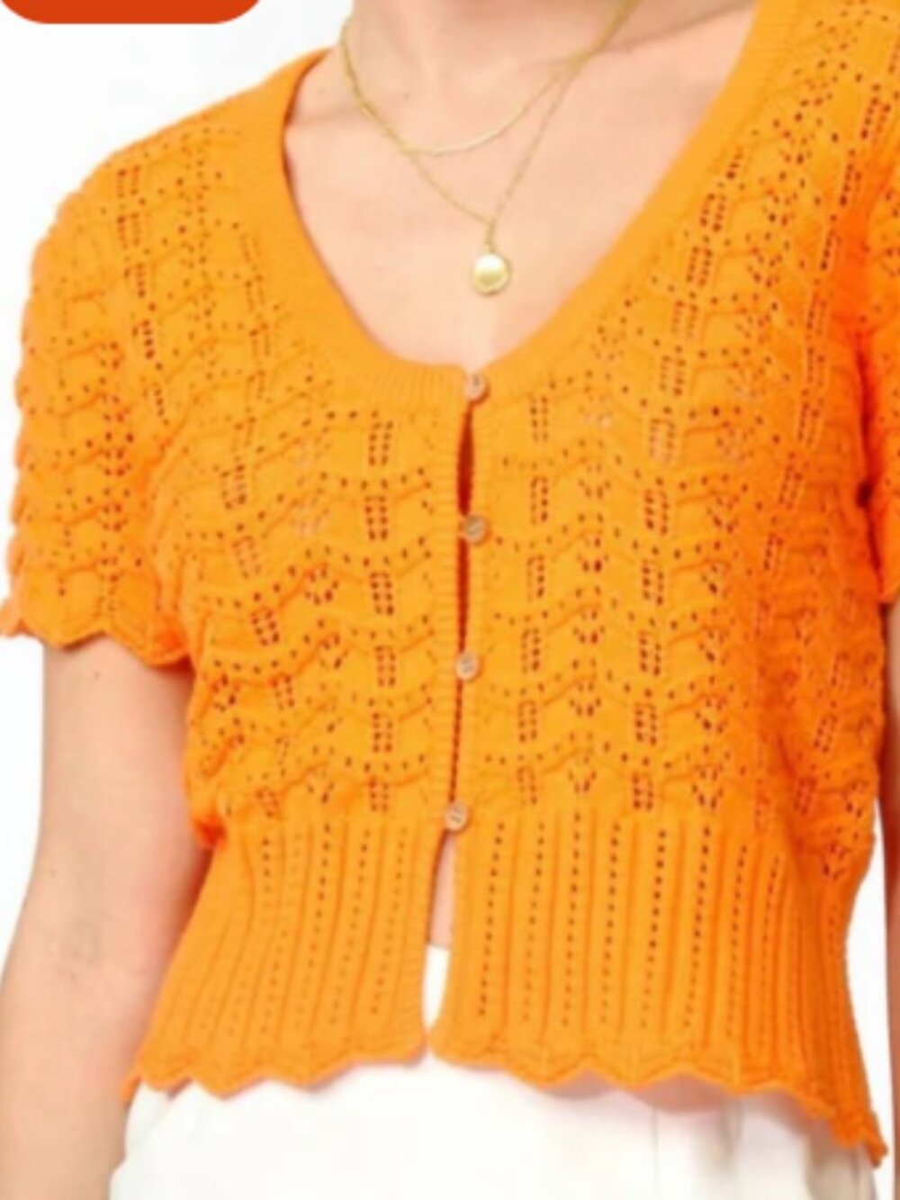 Greylin Shanti Scalloped Open Neck Cardigan